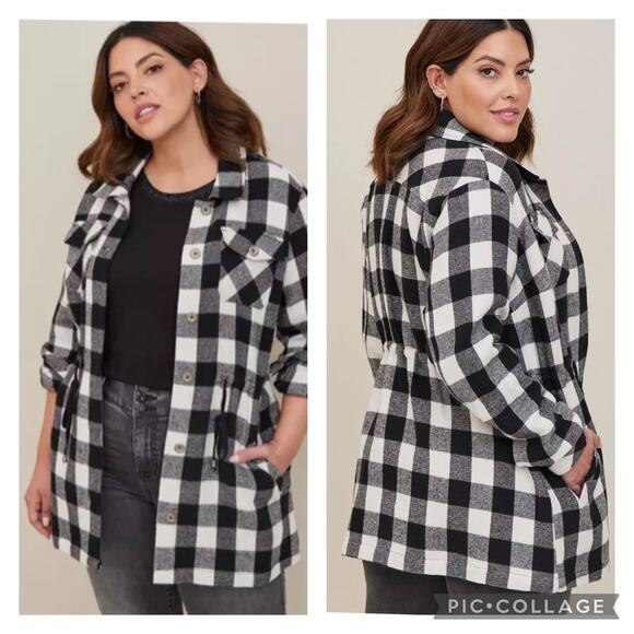 torrid Jackets & Blazers - Torrid Brushed Cotton Plaid Shacket Plus Size 5X